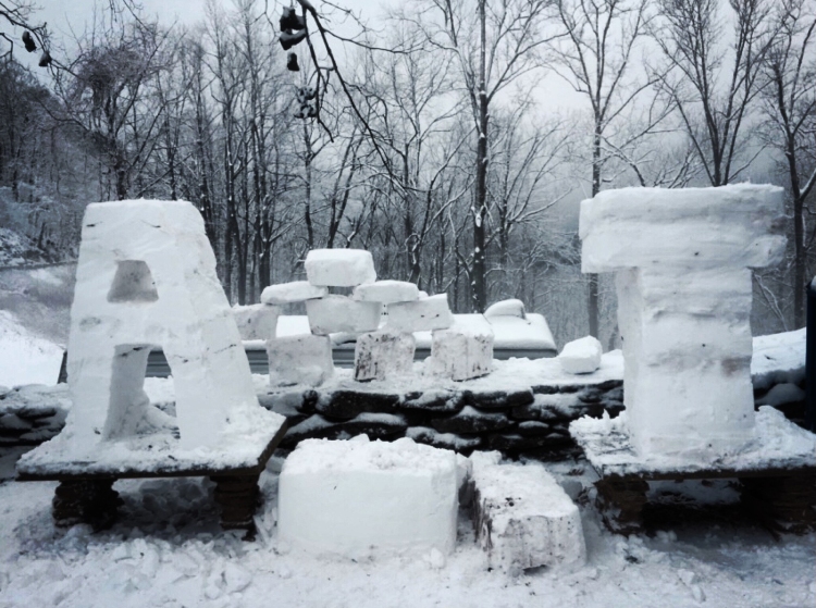This is a snow scuplture made by Jason on a day off back in February after a nice snow storm rolled through.
